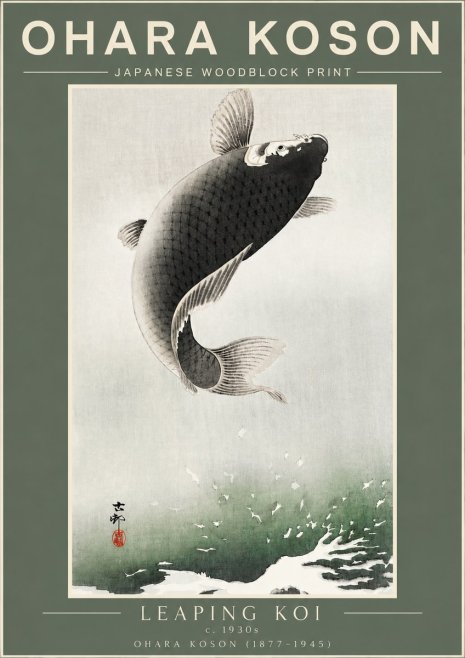 Ohara Koson Leaping Koi II No2 - Póster