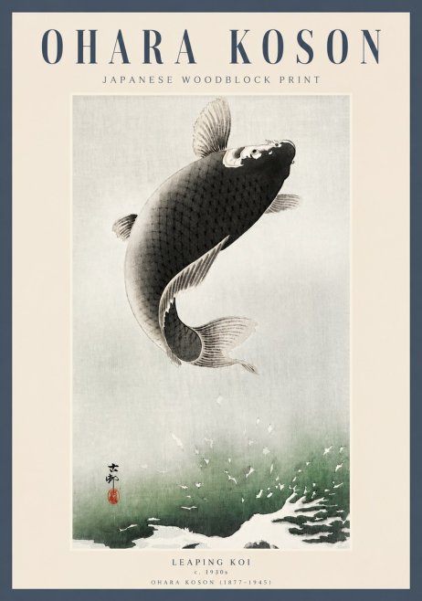Ohara Koson Leaping Koi II No3 - Póster