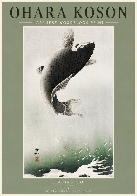 Ohara Koson Leaping Koi II No4 - Póster