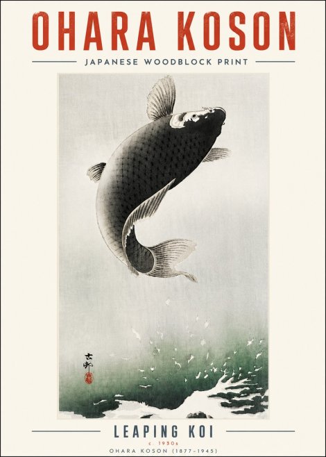 Ohara Koson Leaping Koi II No5 - Póster