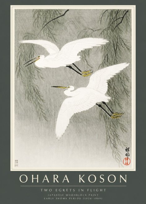 Ohara Koson Two Egrets in Flight No2 - Póster