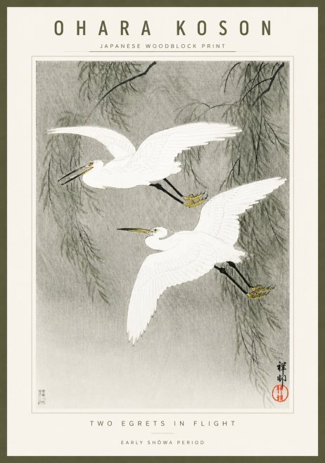 Ohara Koson Two Egrets in Flight No3 - Póster