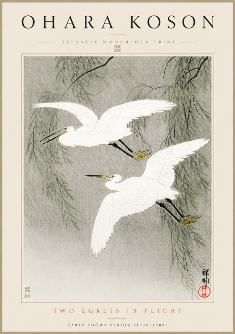 Ohara Koson Two Egrets in Flight No5 - Póster