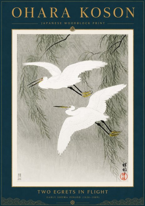 Ohara Koson Two Egrets in Flight No6 - Póster