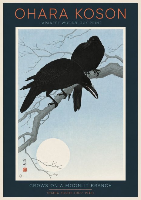 Ohara Koson Crows on a Moonlit Branch No2 - Póster