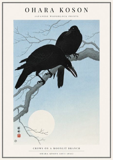 Ohara Koson Crows on a Moonlit Branch No3 - Póster