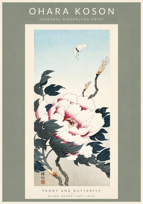 Ohara Koson Peony and Butterfly No3 - Póster