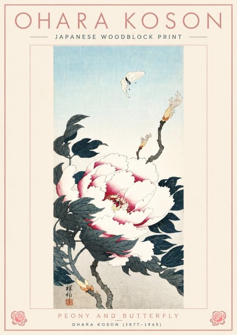 Ohara Koson Peony and Butterfly No4 - Póster