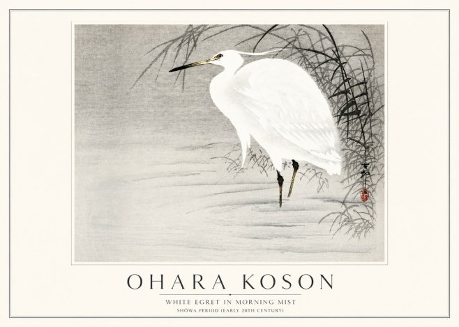 Ohara Koson White Egret in Morning Mist No3 - Póster