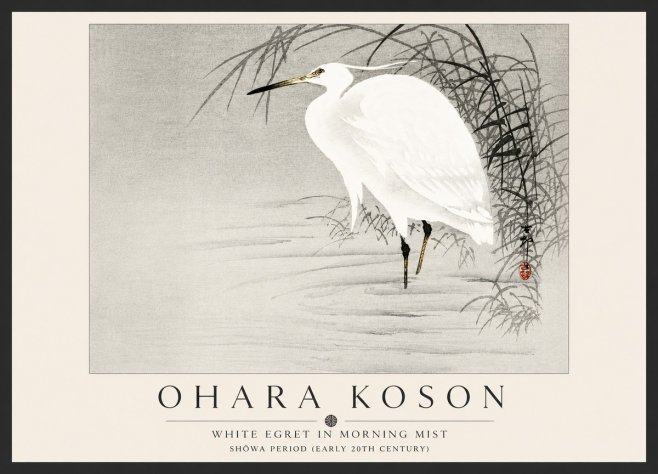 Ohara Koson White Egret in Morning Mist No5 - Póster