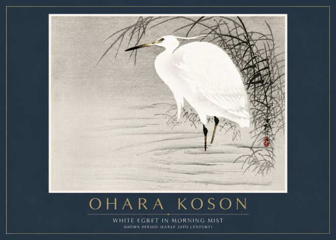 Ohara Koson White Egret in Morning Mist No6 - Póster