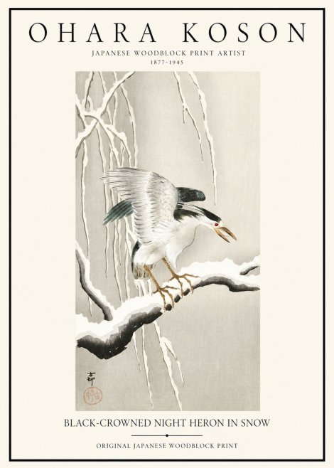Ohara Koson Black-crowned Night Heron in Snow No1 - Póster