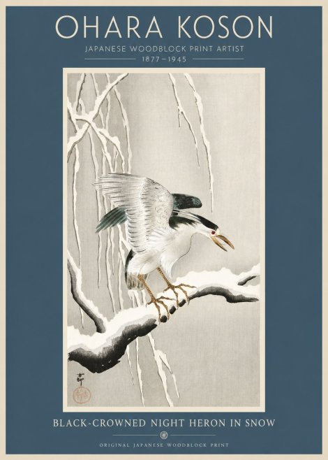 Ohara Koson Black-crowned Night Heron in Snow No2 - Póster