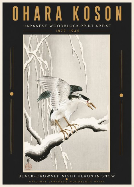 Ohara Koson Black-crowned Night Heron in Snow No5 - Póster