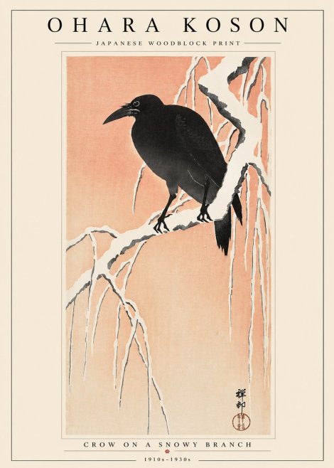 Ohara Koson Crow on a Snowy Branch I No3 - Póster