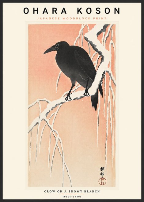 Ohara Koson Crow on a Snowy Branch I No4 - Póster