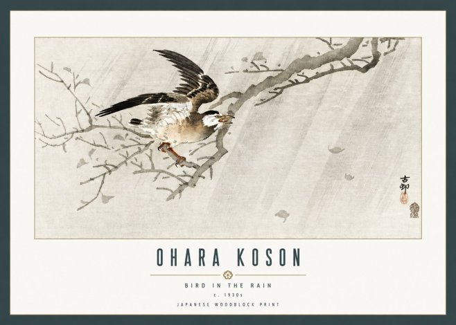 Ohara Koson Bird in the Rain No2 - Póster