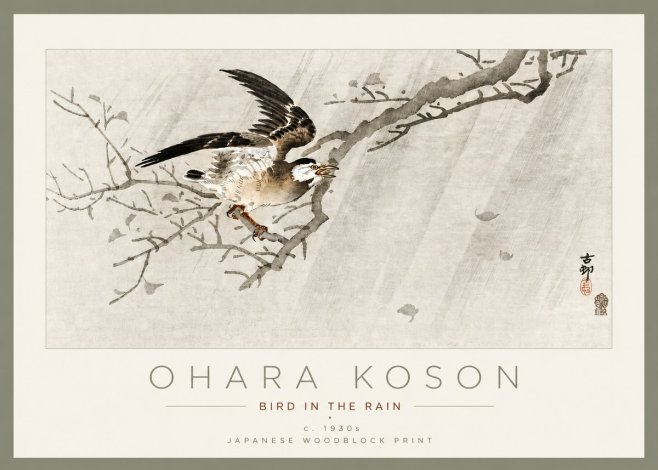 Ohara Koson Bird in the Rain No3 - Póster