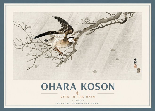 Ohara Koson Bird in the Rain No4 - Póster