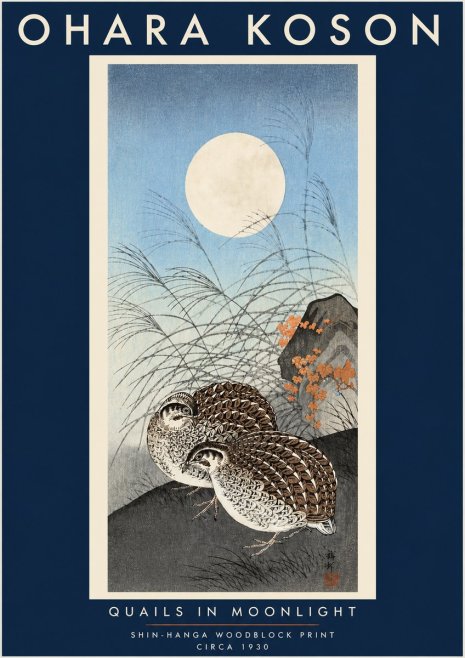Ohara Koson Quails in Moonlight No4 - Póster
