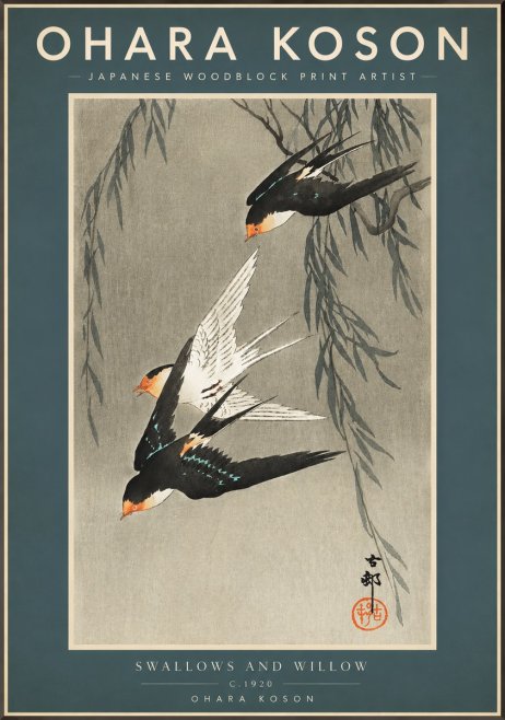 Ohara Koson Swallows and Willow II No2 - Póster