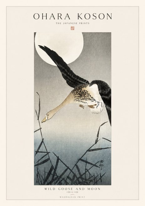 Ohara Koson Wild Goose and Moon No1 - Póster