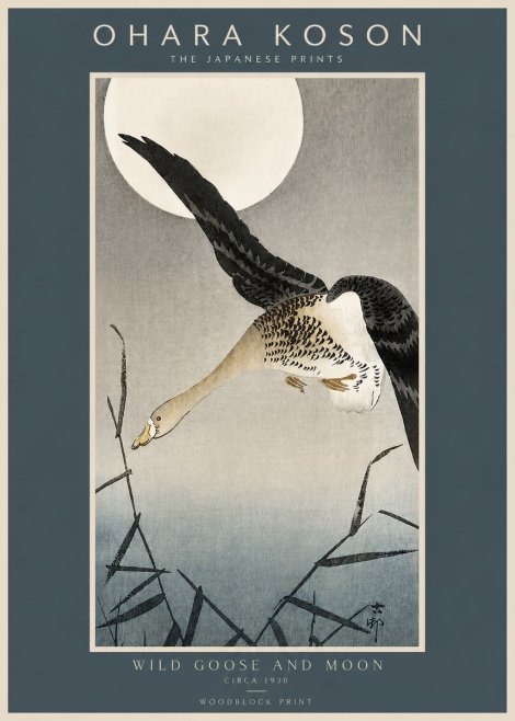 Ohara Koson Wild Goose and Moon No2 - Póster