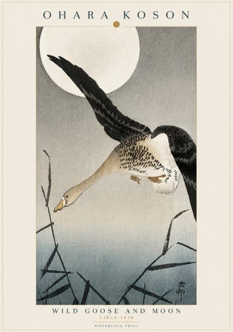 Ohara Koson Wild Goose and Moon No3 - Póster