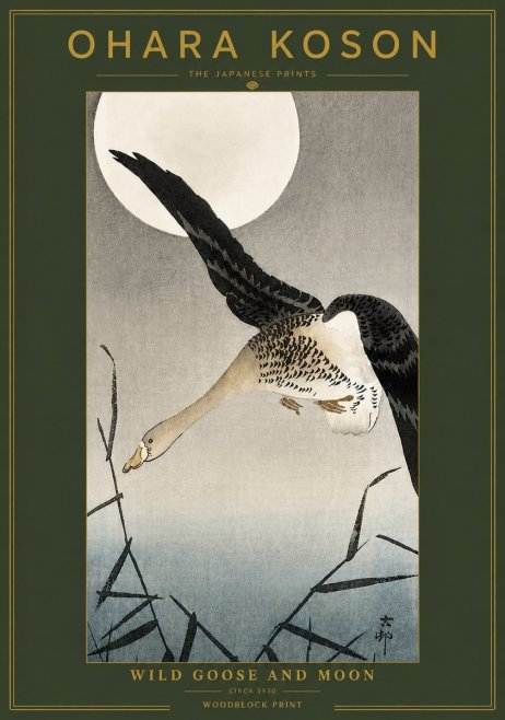 Ohara Koson Wild Goose and Moon No4 - Póster
