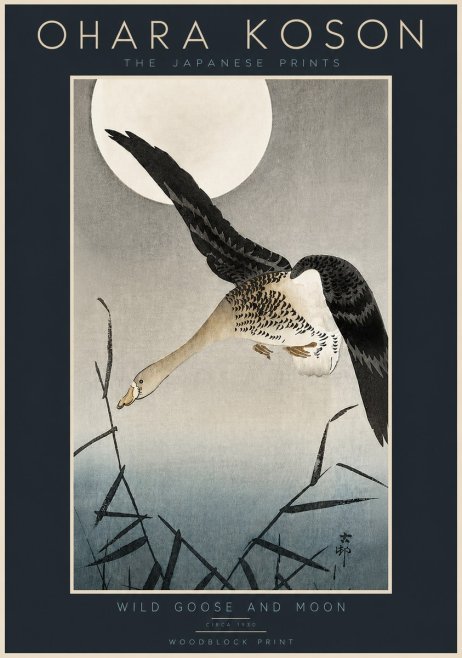 Ohara Koson Wild Goose and Moon No5 - Póster