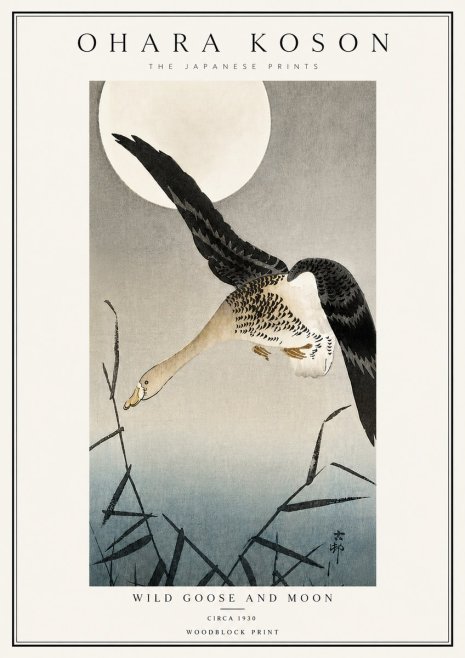 Ohara Koson Wild Goose and Moon No6 - Póster