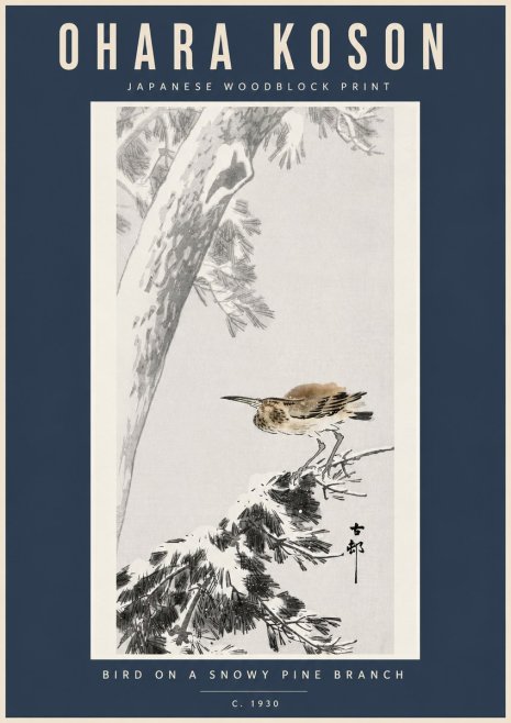 Ohara Koson Bird on a Snowy Pine Branch No5 - Póster