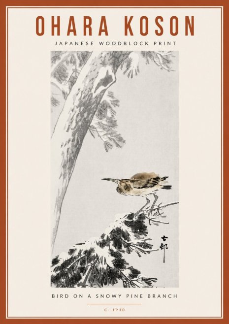 Ohara Koson Bird on a Snowy Pine Branch No6 - Póster