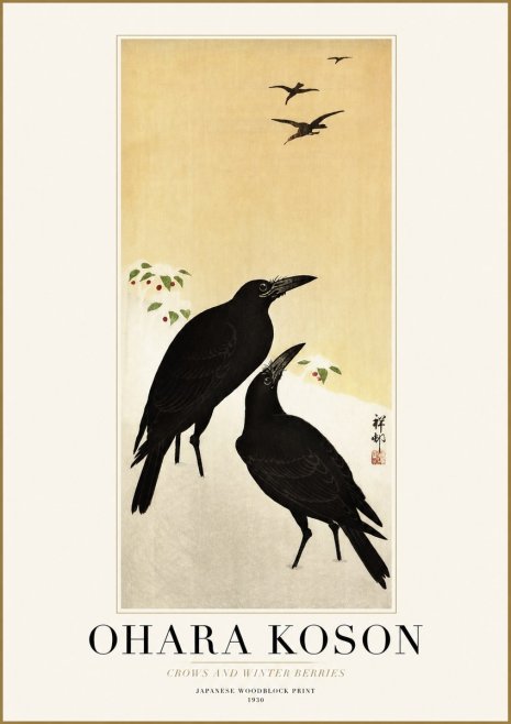 Ohara Koson Crows and Winter Berries No1 - Póster