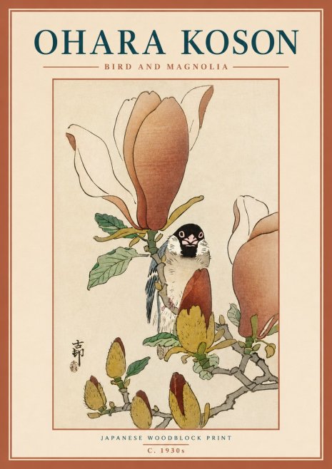 Ohara Koson Bird and Magnolia No3 - Póster
