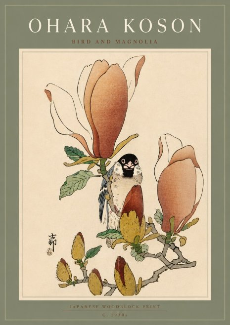 Ohara Koson Bird and Magnolia No5 - Póster