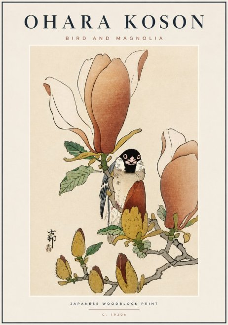Ohara Koson Bird and Magnolia No6 - Póster