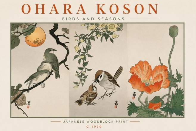 Ohara Koson Birds and Seasons No2 - Póster