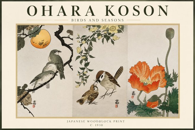 Ohara Koson Birds and Seasons No3 - Póster