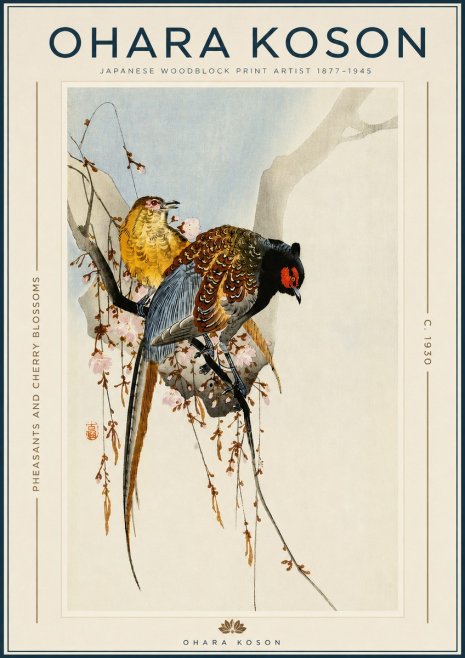 Ohara Koson Pheasants and Cherry Blossoms I No3 - Póster