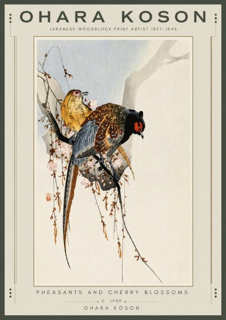 Ohara Koson Pheasants and Cherry Blossoms I No6 - Póster