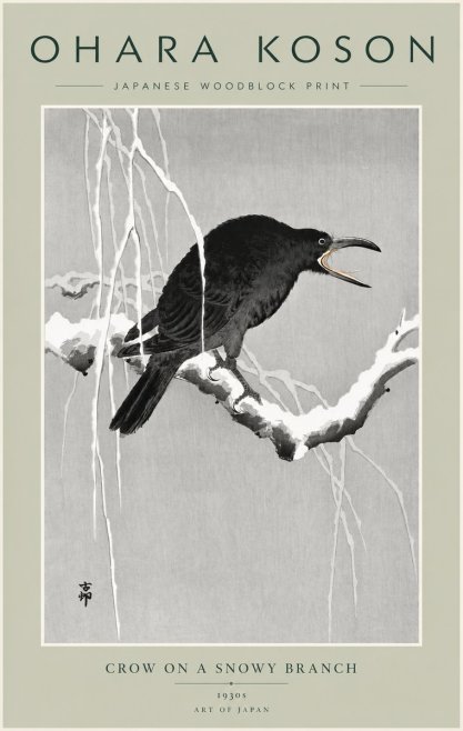 Ohara Koson Crow on a Snowy Branch II No5 - Póster