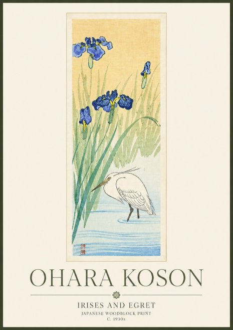 Ohara Koson Irises and Egret No3 - Póster