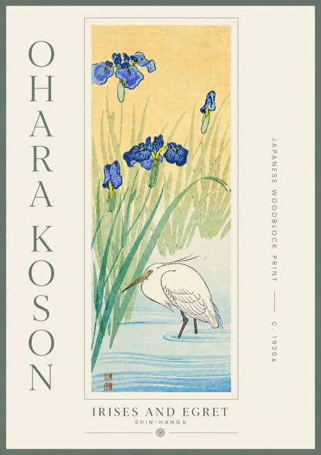 Ohara Koson Irises and Egret No5 - Póster