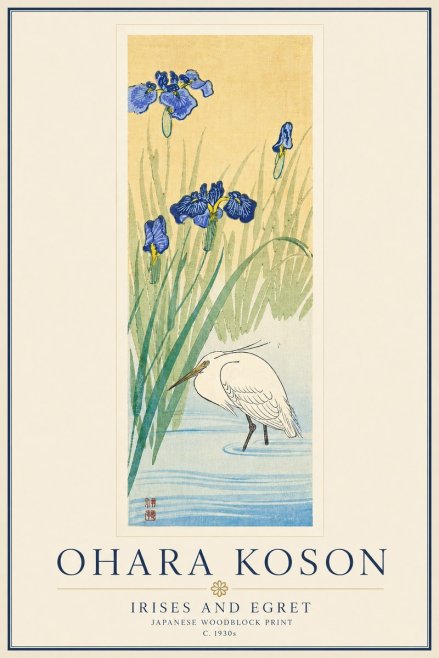 Ohara Koson Irises and Egret No6 - Póster