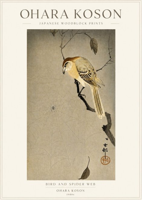 Ohara Koson Bird and Spider Web I No3 - Póster