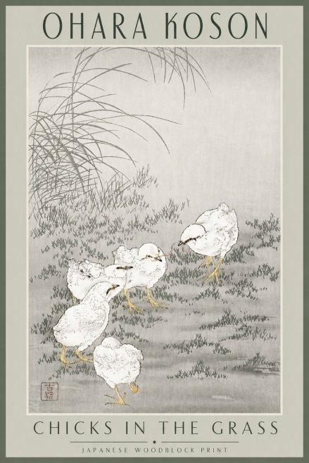 Ohara Koson Chicks in the Grass No3 - Póster