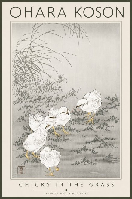 Ohara Koson Chicks in the Grass No4 - Póster