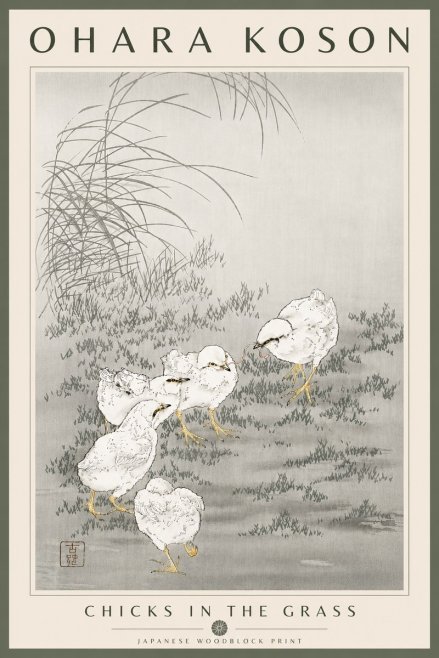 Ohara Koson Chicks in the Grass No6 - Póster