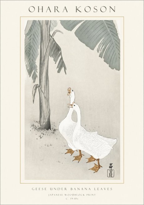 Ohara Koson Geese Under Banana Leaves No1 - Póster